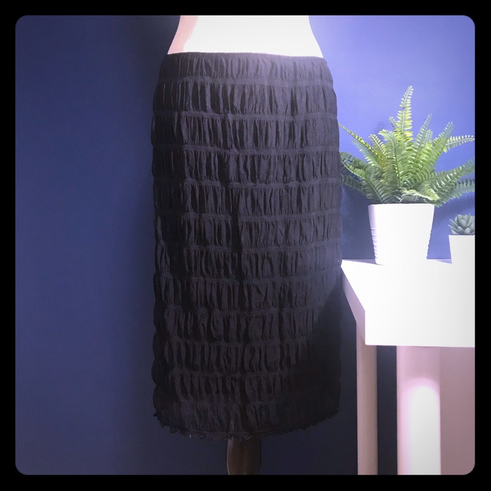 Smocked Mesh Pencil Skirt